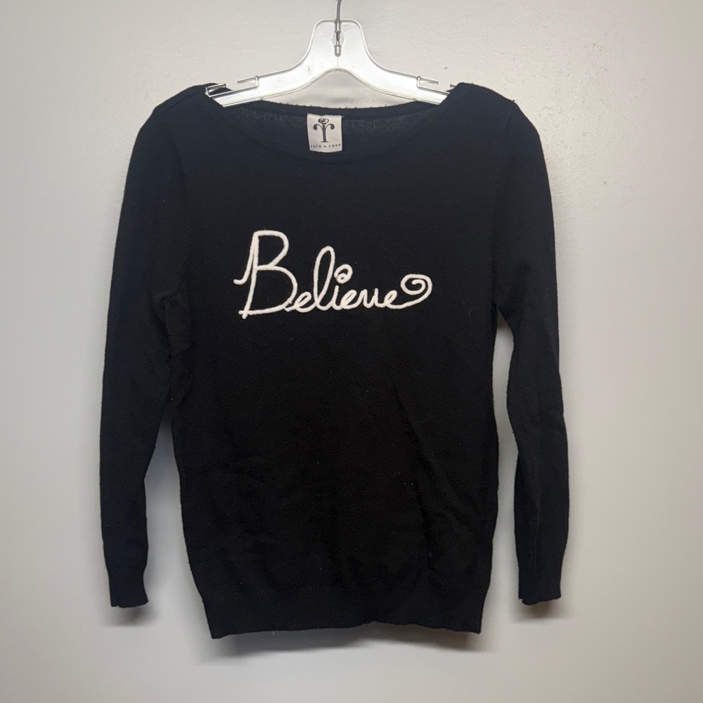 Rain + Rose Believe Embroidered Long Sleeve Tee - Black